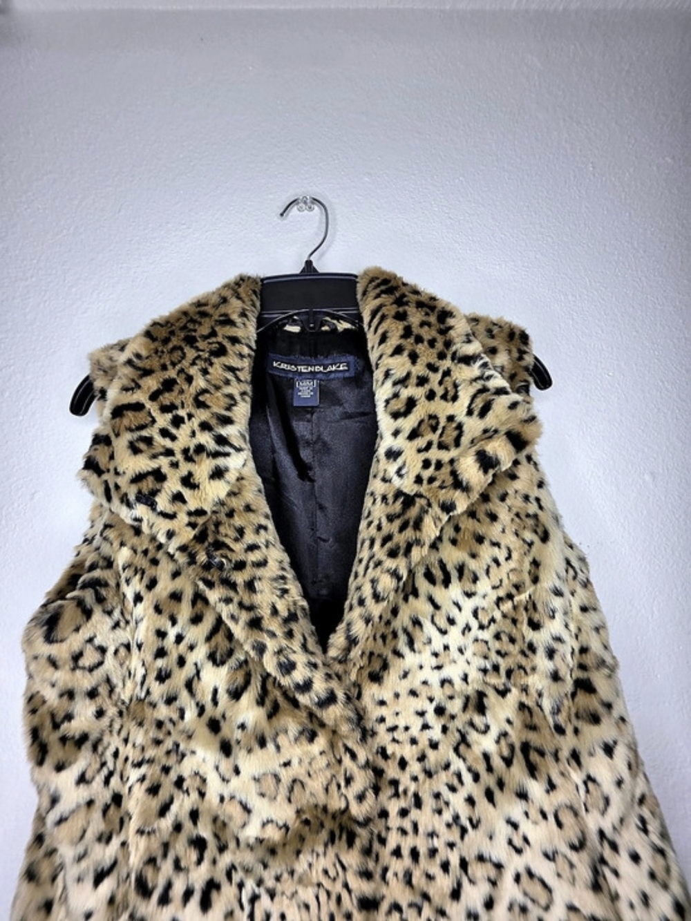 Kristen Blake Leopard Print Collared Lined Vest Pockets Medium Beige Black - Picture 7 of 11
